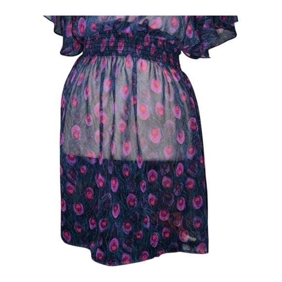 As U Wish Womens Sheer Peacock Feather Print Swim Cover Dress Sz Large V-Neck Fl - Picture 5 of 12